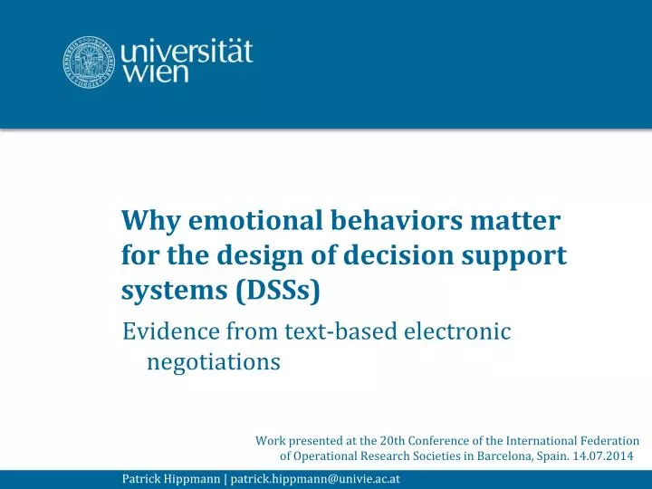 why emotional behaviors matter for the design of decision support systems dsss