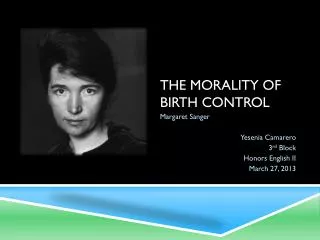 The morality of Birth control