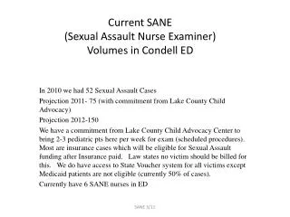 Current SANE (Sexual Assault Nurse Examiner) Volumes in Condell ED