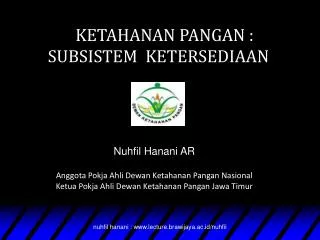 KETAHANAN PANGAN : SUBSISTEM KETERSEDIAAN