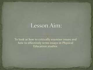 Lesson Aim: