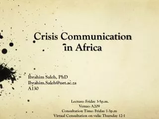 Crisis Communication in Africa