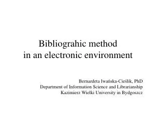 Bibliograhic method in an electronic environment