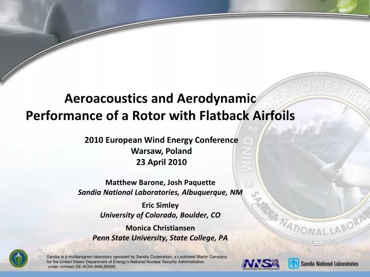 aeroacoustics and aerodynamic performance of a rotor with flatback airfoils