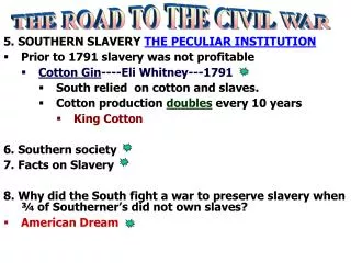 5 . SOUTHERN SLAVERY THE PECULIAR INSTITUTION Prior to 1791 slavery was not profitable