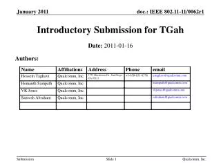 Introductory Submission for TGah
