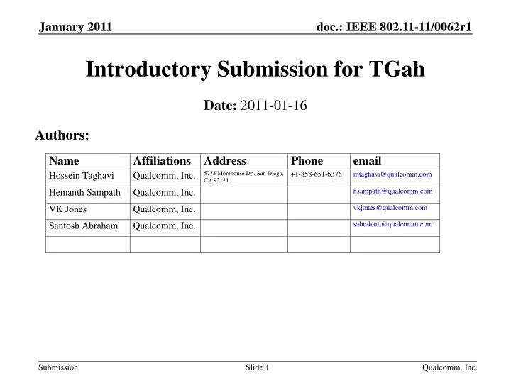 introductory submission for tgah