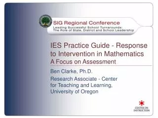 IES Practice Guide - Response to Intervention in Mathematics A Focus on Assessment