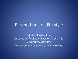 Elizabethan era, life style