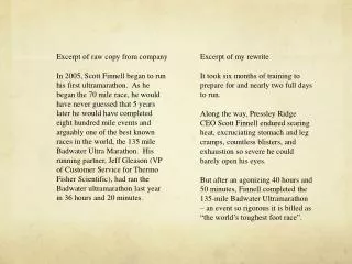 Excerpt of raw copy from company