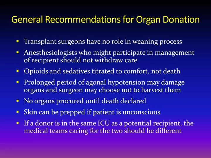 general recommendations for organ donation