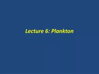 Lecture 6: Plankton