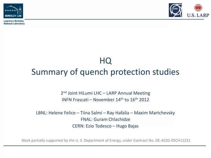hq summary of quench protection studies