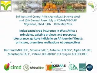 Index based crop insurance in West Africa : p rinciples, existing projects and prospects