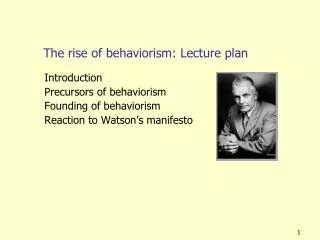 The rise of behaviorism: Lecture plan