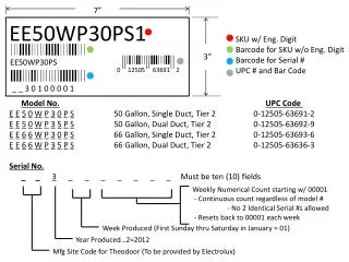 Model No. UPC Code E E 5 0 W P 3 0 P S 	50 Gallon, Single Duct, Tier 2		0-12505-63691-2