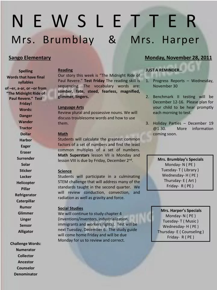 newsletter mrs brumblay mrs harper