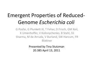 Emergent Properties of Reduced-Genome Escherichia coli