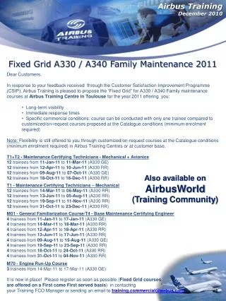 Fixed Grid A330 / A340 Family Maintenance 2011