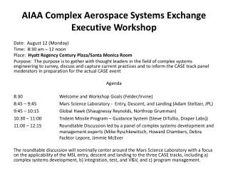 AIAA Complex Aerospace Systems Exchange Executive Workshop