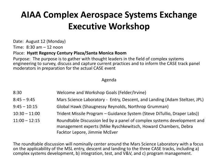 aiaa complex aerospace systems exchange executive workshop