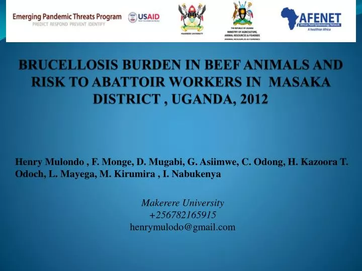 brucellosis burden in beef animals and risk to abattoir workers in masaka district uganda 2012