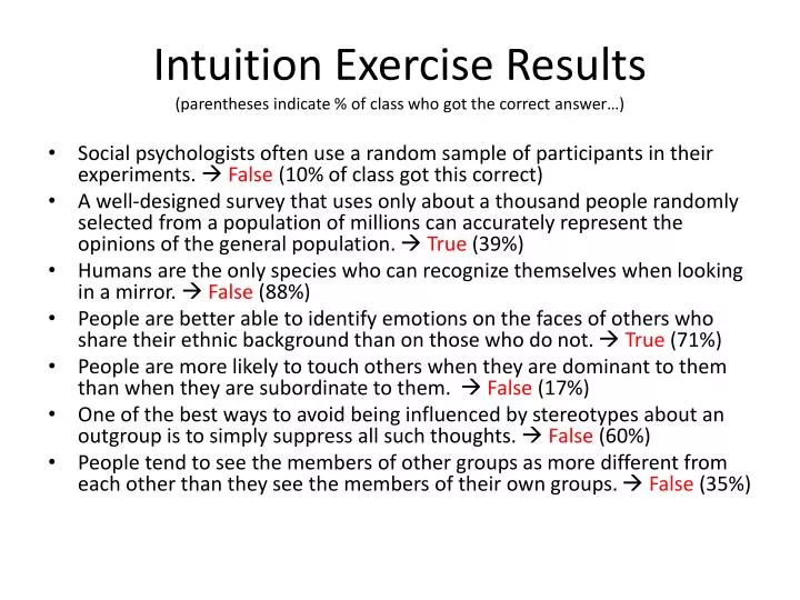 intuition exercise results parentheses indicate of class who got the correct answer