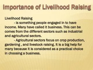 Importance of Livelihood Raising