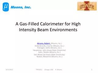 A Gas-Filled Calorimeter for High Intensity Beam Environments