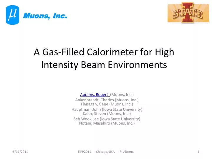 a gas filled calorimeter for high intensity beam environments