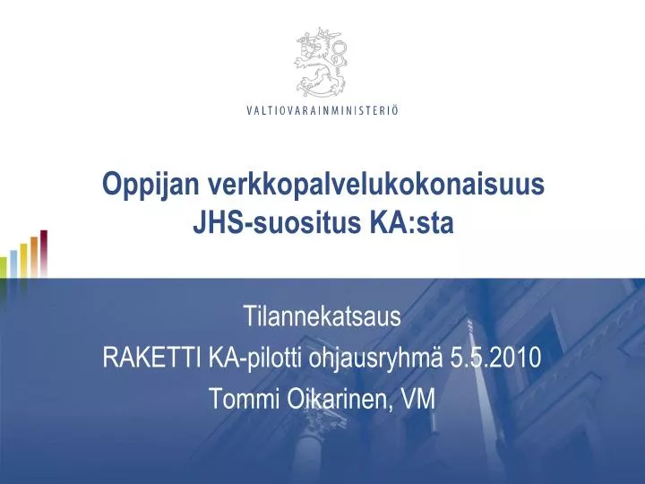 oppijan verkkopalvelukokonaisuus jhs suositus ka sta