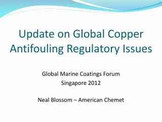 Update on Global Copper Antifouling Regulatory Issues