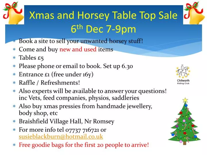xmas and horsey table top sale 6 th dec 7 9pm