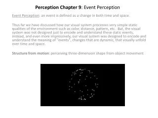 Perception Chapter 9 : Event Perception