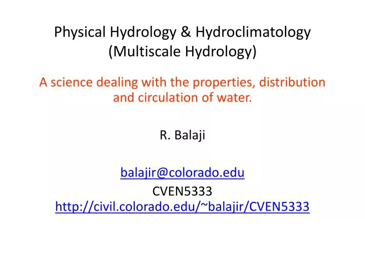 physical hydrology hydroclimatology multiscale hydrology