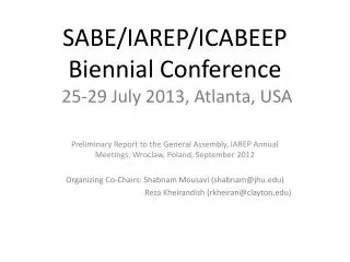 SABE/IAREP/ICABEEP Biennial Conference 25-29 July 2013, Atlanta, USA