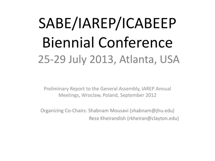 sabe iarep icabeep biennial conference 25 29 july 2013 atlanta usa
