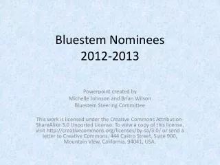 Bluestem Nominees 2012-2013