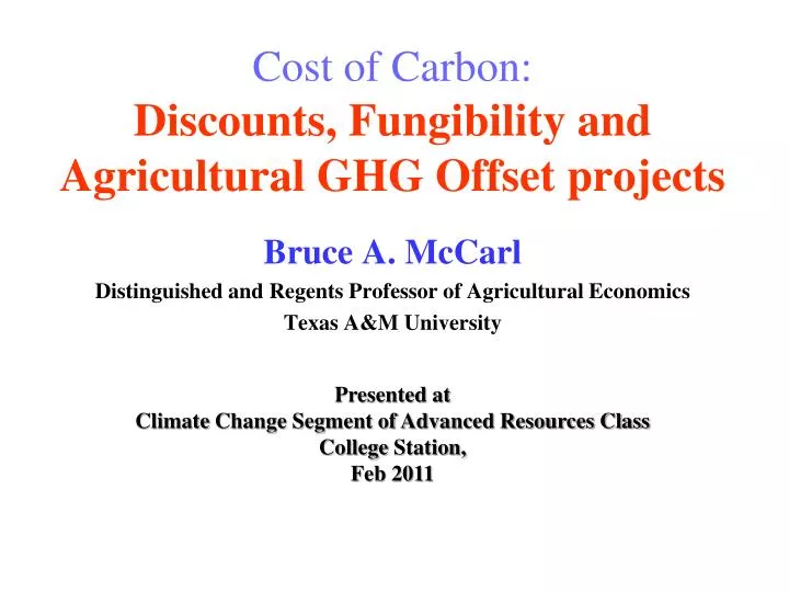 cost of carbon discounts fungibility and agricultural ghg offset projects