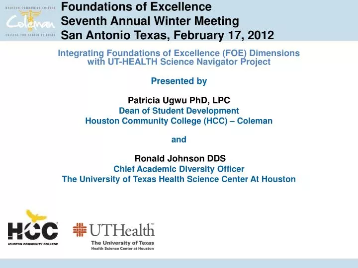 foundations of excellence seventh annual winter meeting san antonio texas february 17 2012