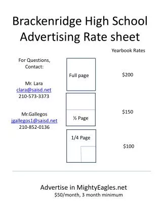 Brackenridge High School Advertising Rate sheet