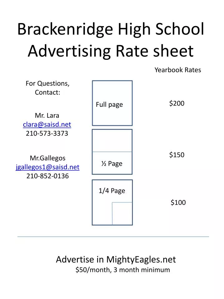brackenridge high school advertising rate sheet
