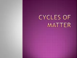 Cycles of Matter