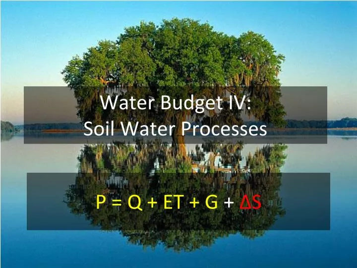 water budget iv soil water processes