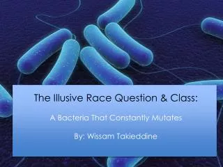 The Illusive Race Question &amp; Class : A Bacteria That Constantly Mutates By: Wissam Takieddine