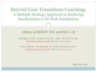 Area Agency on Aging 1-B Barbra Link, Director of Care Transitions