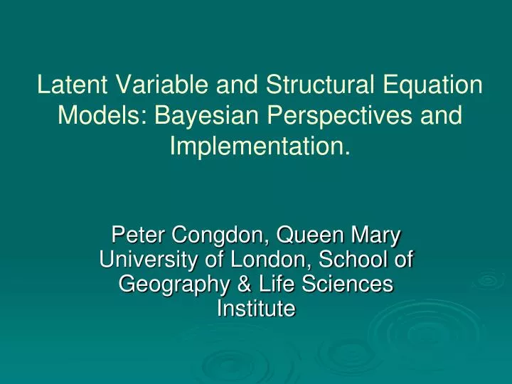 latent variable and structural equation models bayesian perspectives and implementation