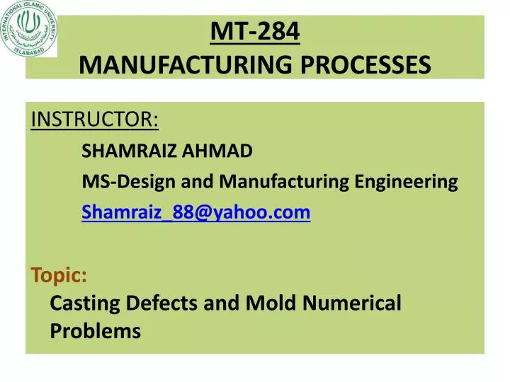 mt 284 manufacturing processes