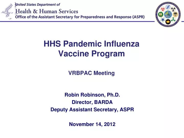 hhs pandemic influenza vaccine program vrbpac meeting