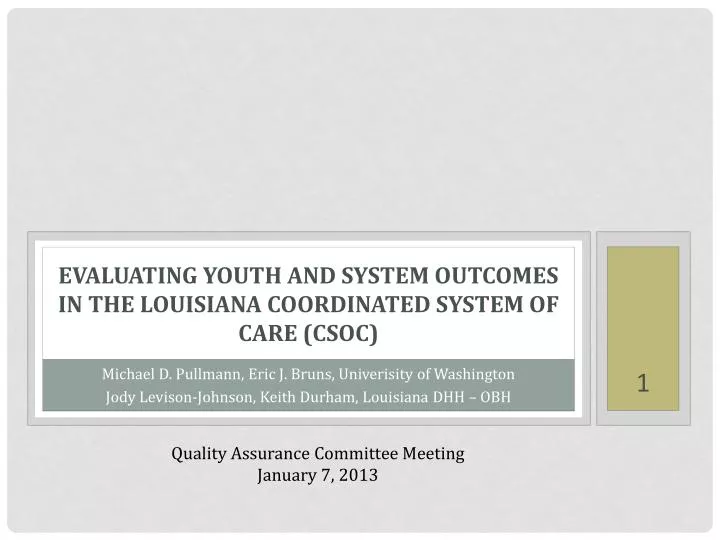 evaluating youth and system outcomes in the louisiana coordinated system of care csoc